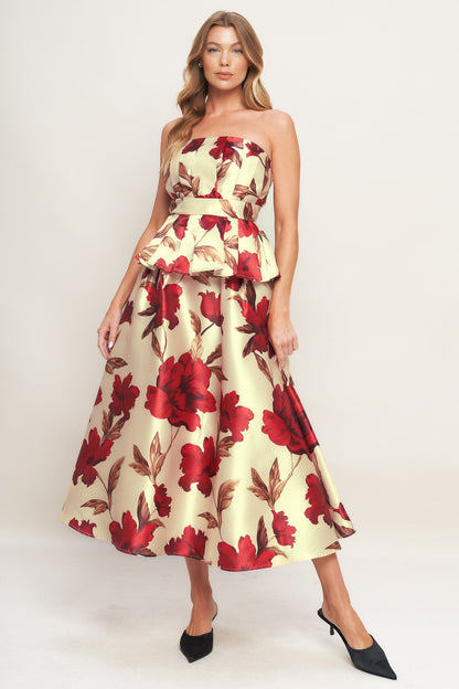 HOLIDAY BLOSSOM WOVEN MIDI SKIRT