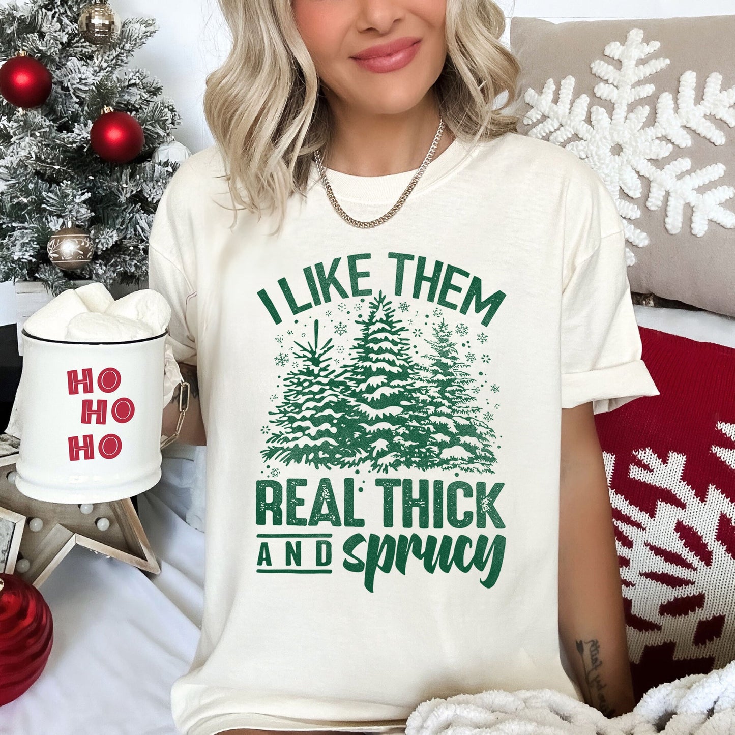 I Like Them Real Thick, Christmas, Retro, Funny, Baby Got Back, Mix, Pine Tree, Comfort Colors, Tshirt