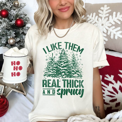 I Like Them Real Thick, Christmas, Retro, Funny, Baby Got Back, Mix, Pine Tree, Comfort Colors, Tshirt
