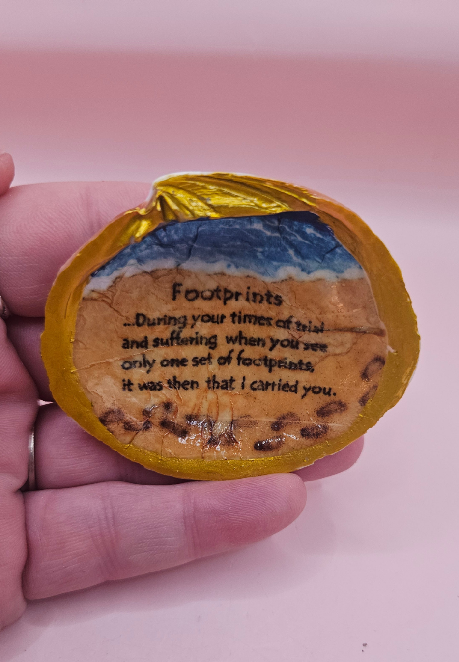 Handmade “Footprints” Poem Decorative Shell – Inspirational Beach Keepsake