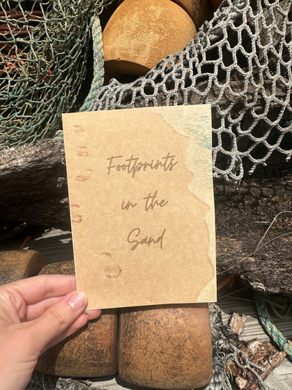 Footprints in the Sand Card on Parchment Paper with Shells