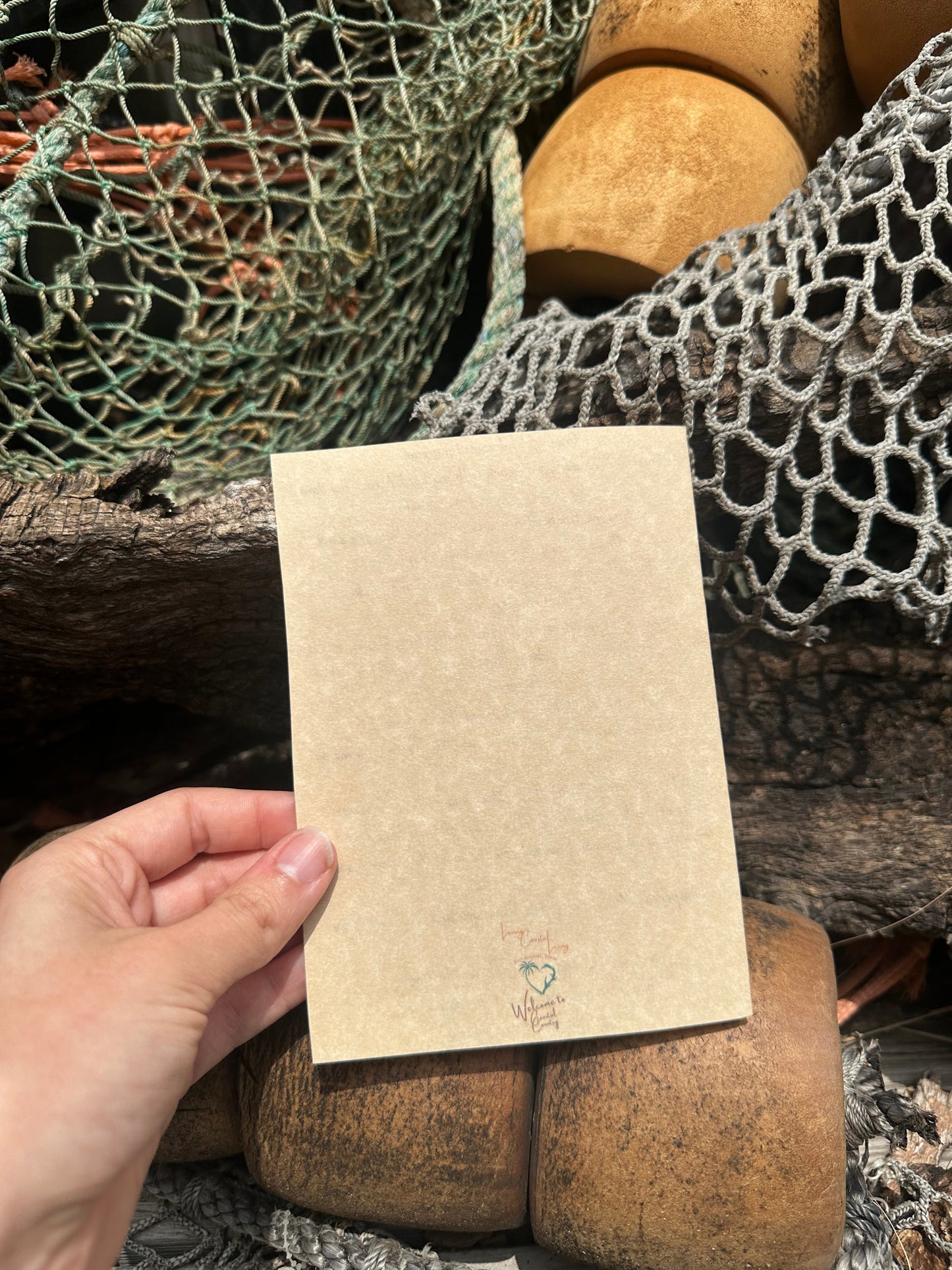 Footprints in the Sand Card on Parchment Paper with Shells