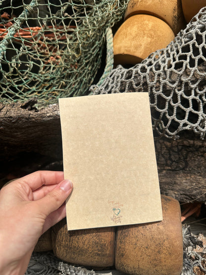 Footprints in the Sand Card on Parchment Paper with Shells