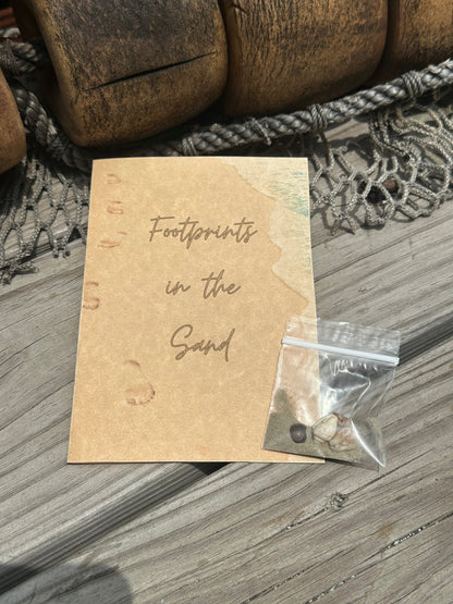 Footprints in the Sand Card on Parchment Paper with Shells