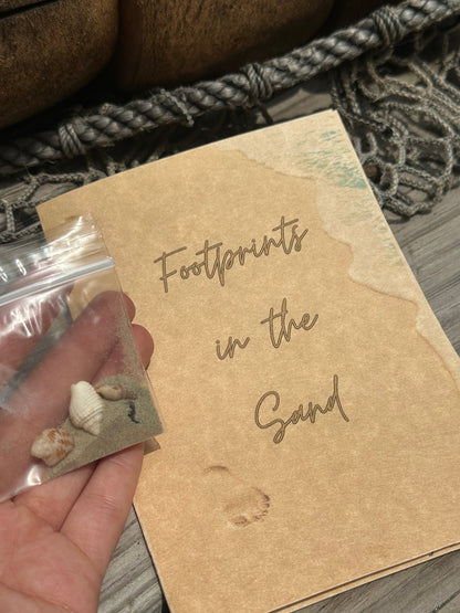 Footprints in the Sand Card on Parchment Paper with Shells