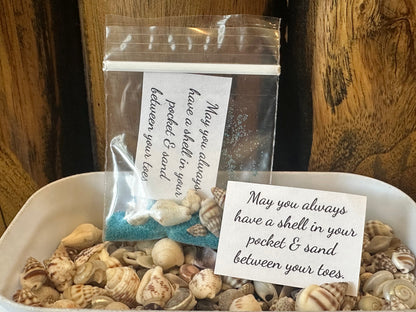 Shell in Your Pocket Sand & Seashell Bag – Coastal Party Favor Gift