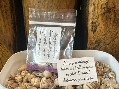 Shell in Your Pocket Sand & Seashell Bag – Coastal Party Favor Gift