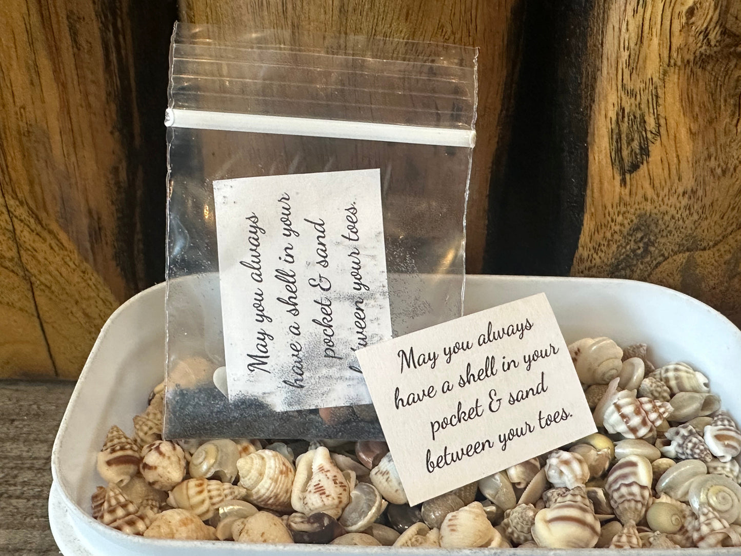 Shell in Your Pocket Sand & Seashell Bag – Coastal Party Favor Gift