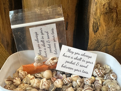 Shell in Your Pocket Sand & Seashell Bag – Coastal Party Favor Gift