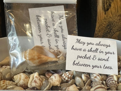 Shell in Your Pocket Sand & Seashell Bag – Coastal Party Favor Gift