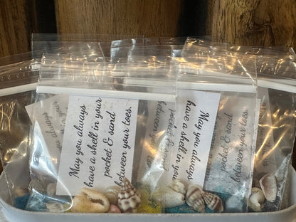 Shell in Your Pocket Sand & Seashell Bag – Coastal Party Favor Gift