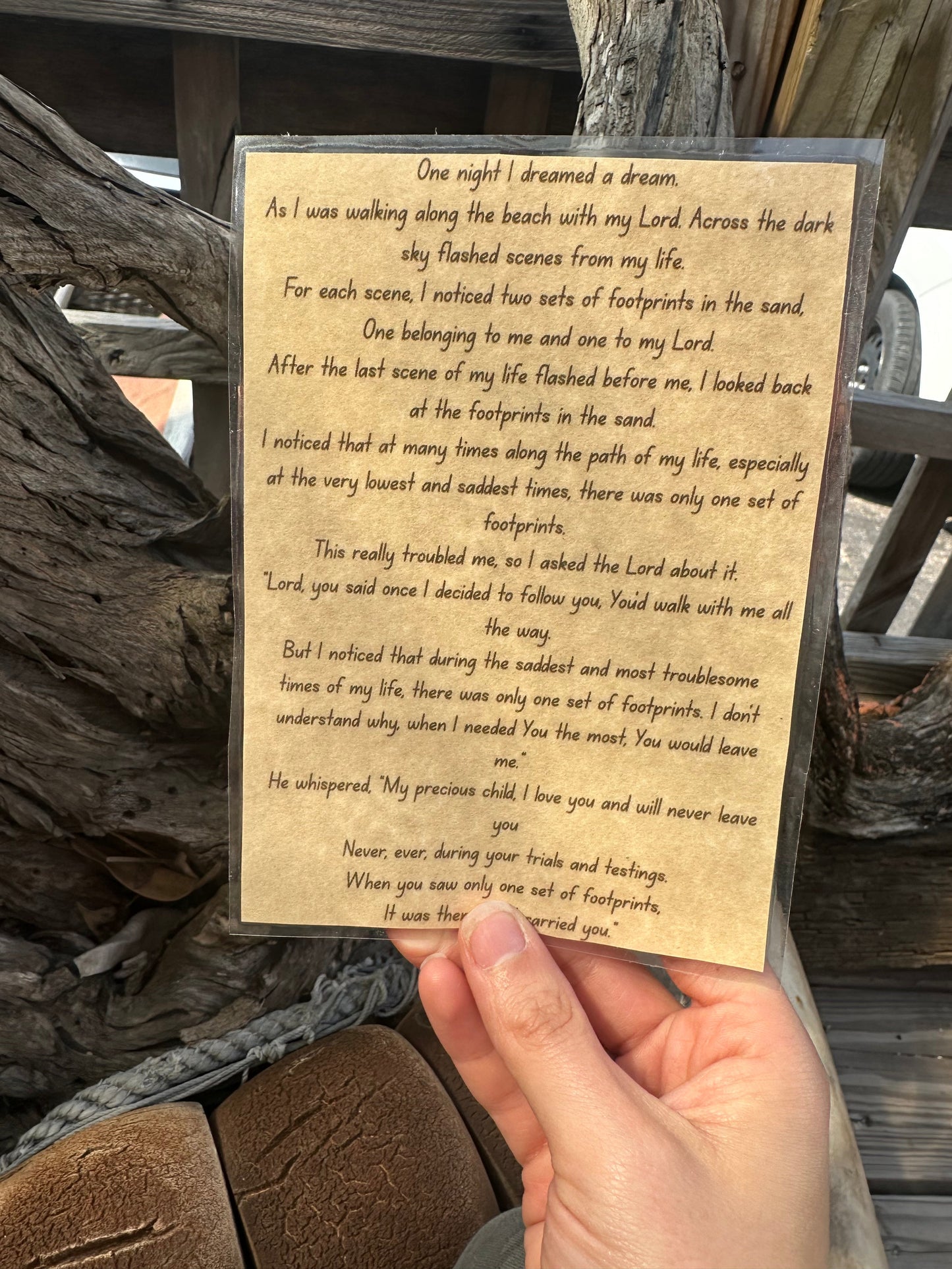 Laminated Footprints in the Sand Card Insert on Parchment Paper