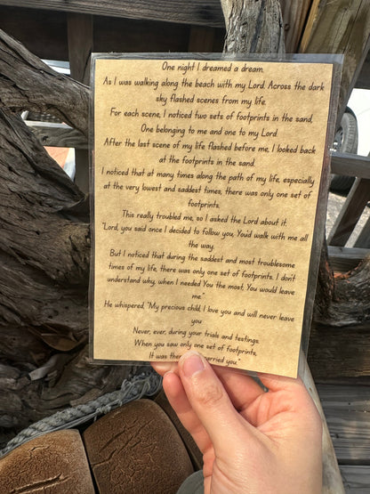 Laminated Footprints in the Sand Card Insert on Parchment Paper