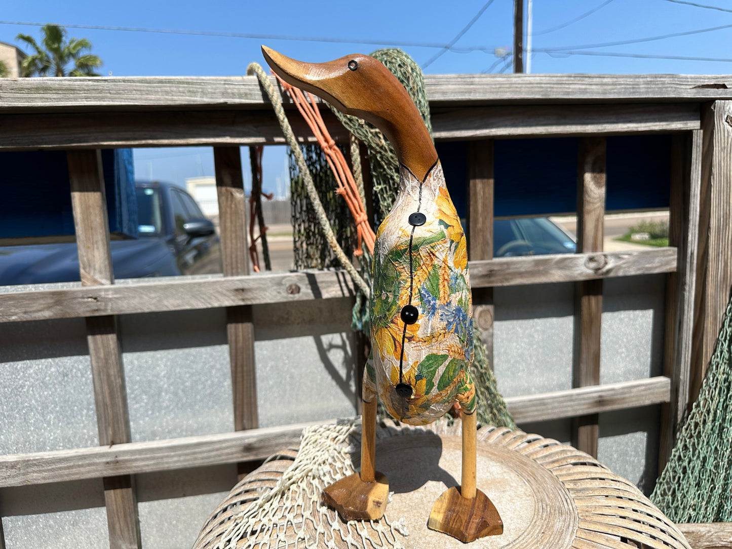 Carved Wooden Duck Decoupaged Outfit