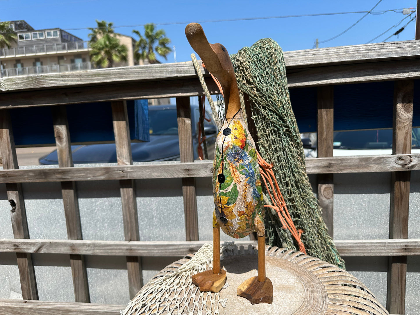 Carved Wooden Duck Decoupaged Outfit