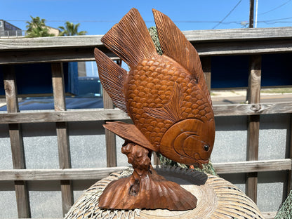 Carved Wooden Fish Statue