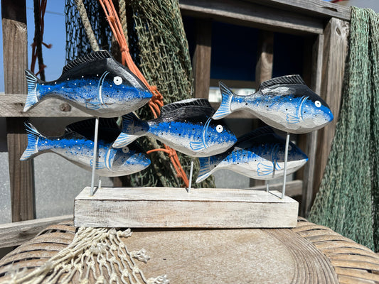 Black & Blue School of Fish Statue