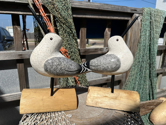 Wooden Sand Piper on Log Statue