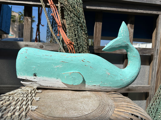 Wooden Whale with Small Fins & Open Mouth