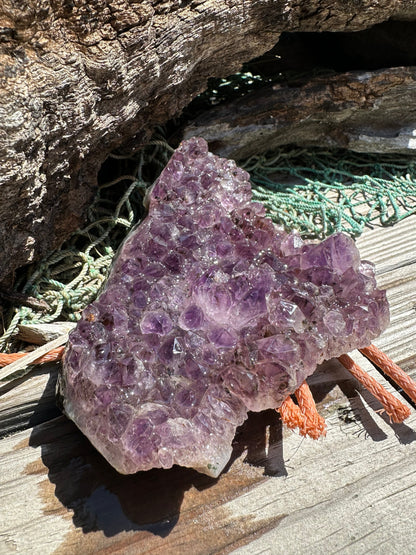 Natural Amethyst Cluster Crystal – Raw Purple Quartz Geode (4.7x3.5x1.8")
