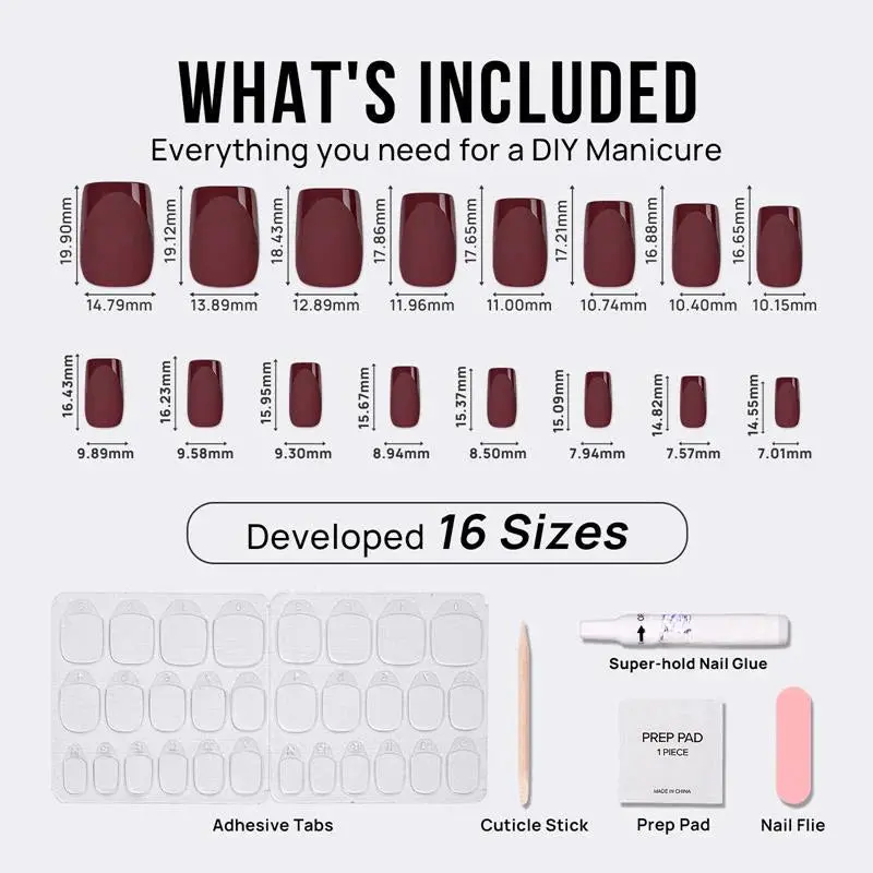 Plum Velvet Square Nails - Press On Nails | Long Lasting & Reusable