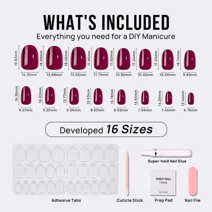 Grape Red Oval Nails - Press On Nails | Long Lasting & Reusable