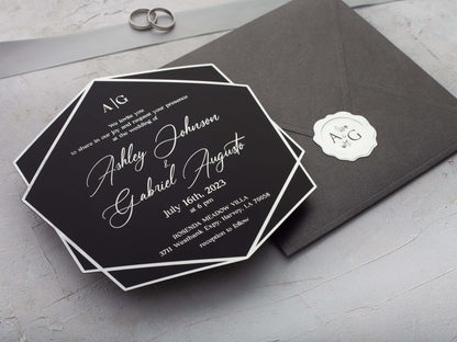 Black Acrylic Wedding Invitation | Black and Silver Foil Acrylic Invite