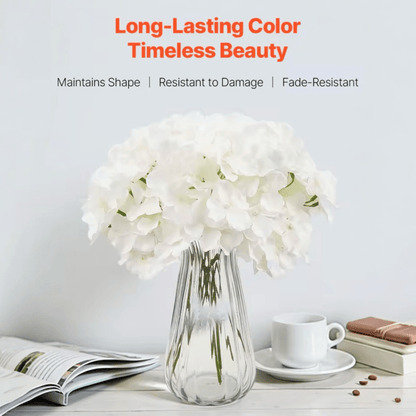 White Hydrangea Flowers - 6 Inch Faux Lifelike Stems 10-Pack