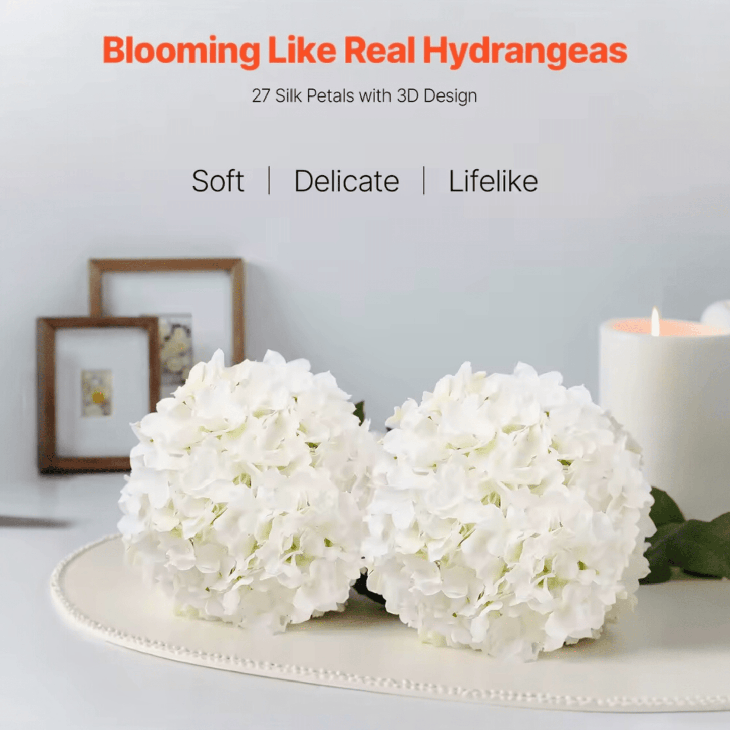 White Hydrangea Flowers - 6 Inch Faux Lifelike Stems 10-Pack