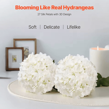 White Hydrangea Flowers - 6 Inch Faux Lifelike Stems 10-Pack