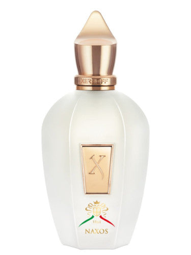 Perfume bottle with gold cap and label on a white background