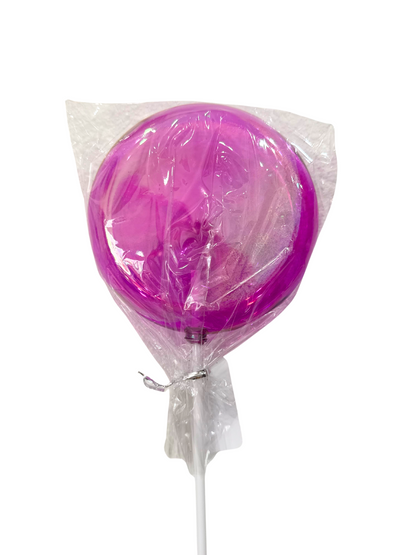 120MM IRID LOLLIPOP W/STICK, 11.75"OAL CLEAR IRID FUCHSIA