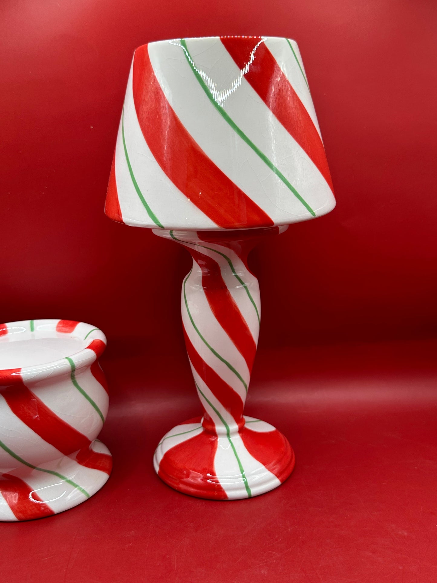 Peppermint Swirl Christmas Candle Holder – 3 Piece Set