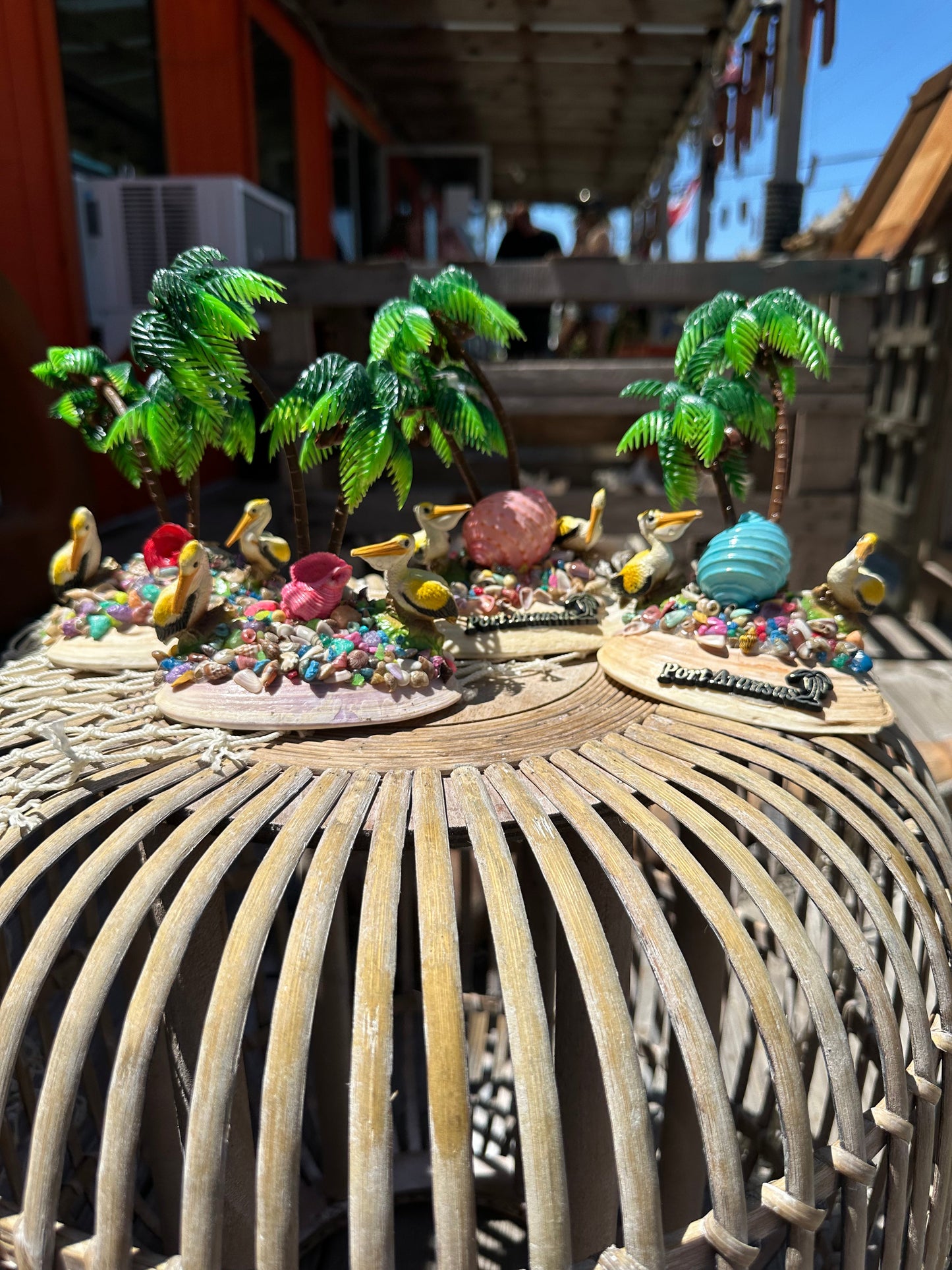 Seashell Beach Scene with Pelicans