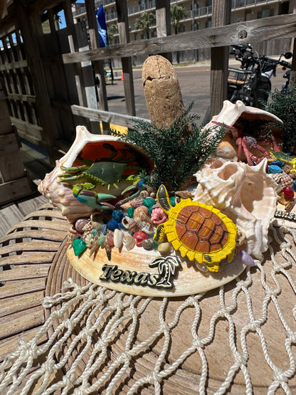 Seashell Beach Scene with Turtle & Crab