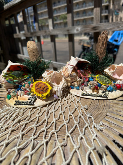 Seashell Beach Scene with Turtle & Crab