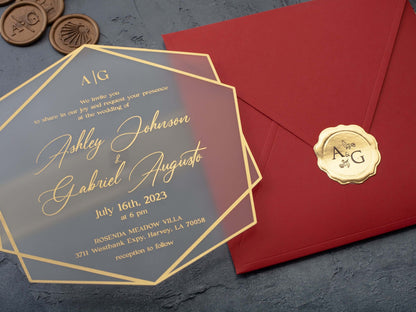 Red and Gold Acrylic Wedding Invitation