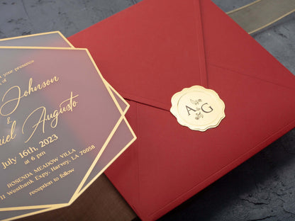 Red and Gold Acrylic Wedding Invitation