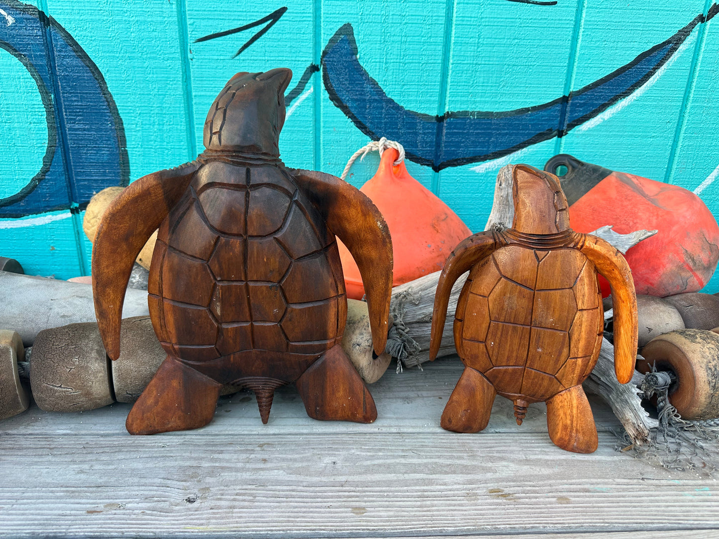 Carved Wooden Turtle Decor