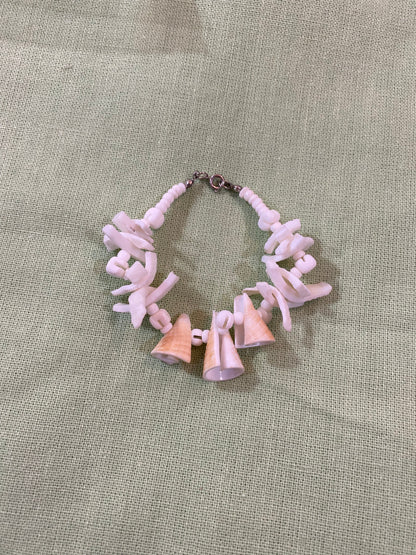Vintage Pink Carved Shell Bracelet - Handmade Coastal Jewelry