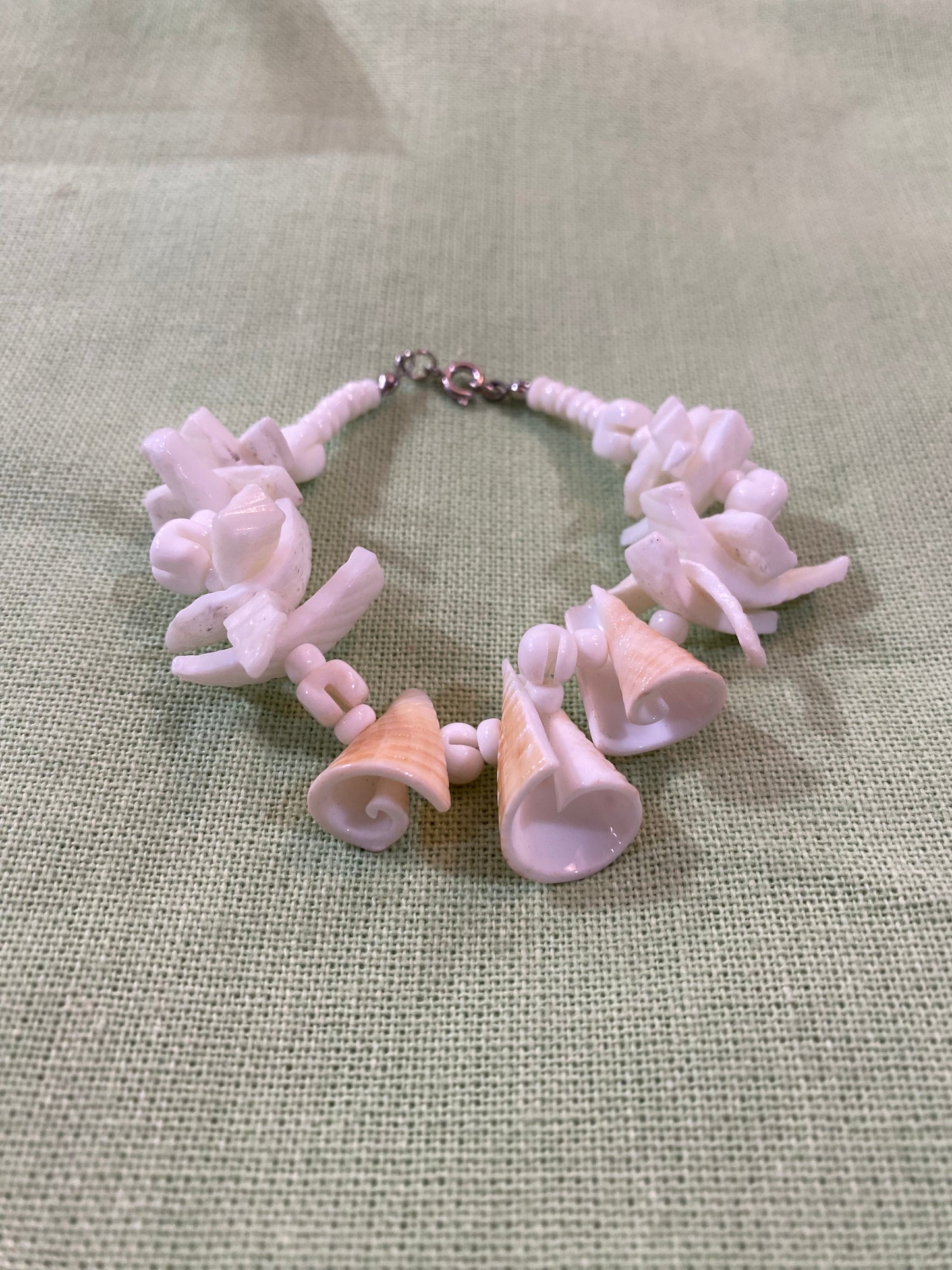 Vintage Pink Carved Shell Bracelet - Handmade Coastal Jewelry