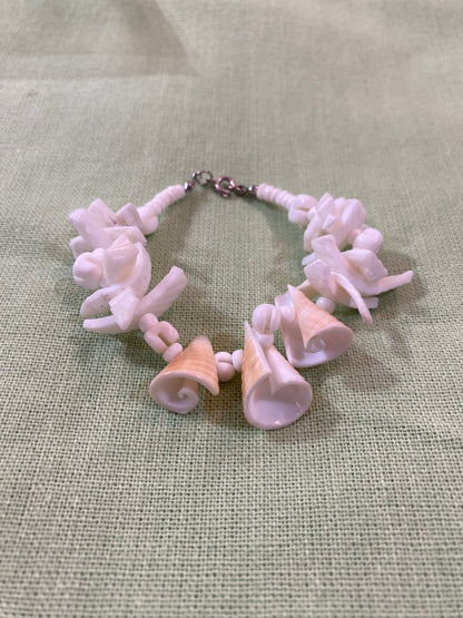 Vintage Pink Carved Shell Bracelet - Handmade Coastal Jewelry