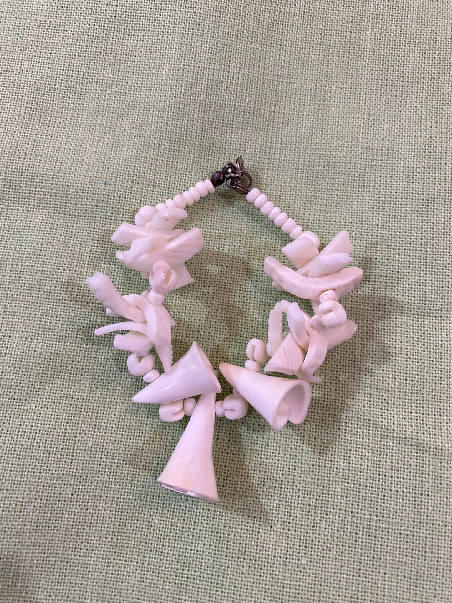 Vintage Pink Carved Shell Bracelet - Handmade Coastal Jewelry