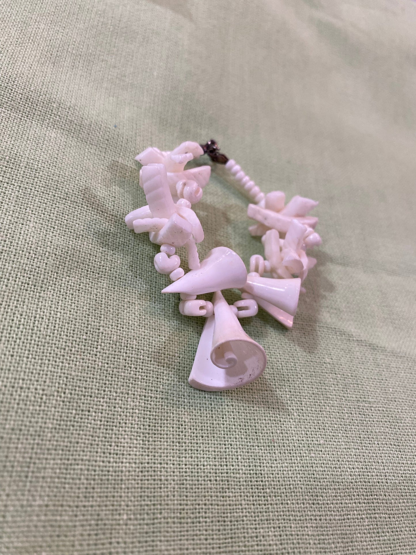 Vintage Pink Carved Shell Bracelet - Handmade Coastal Jewelry