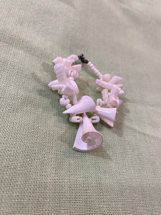 Vintage Pink Carved Shell Bracelet - Handmade Coastal Jewelry