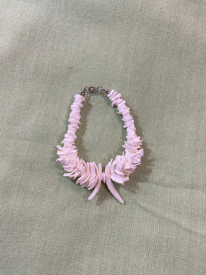 Vintage Pink Carved Shell Bracelet - Handmade Coastal Jewelry
