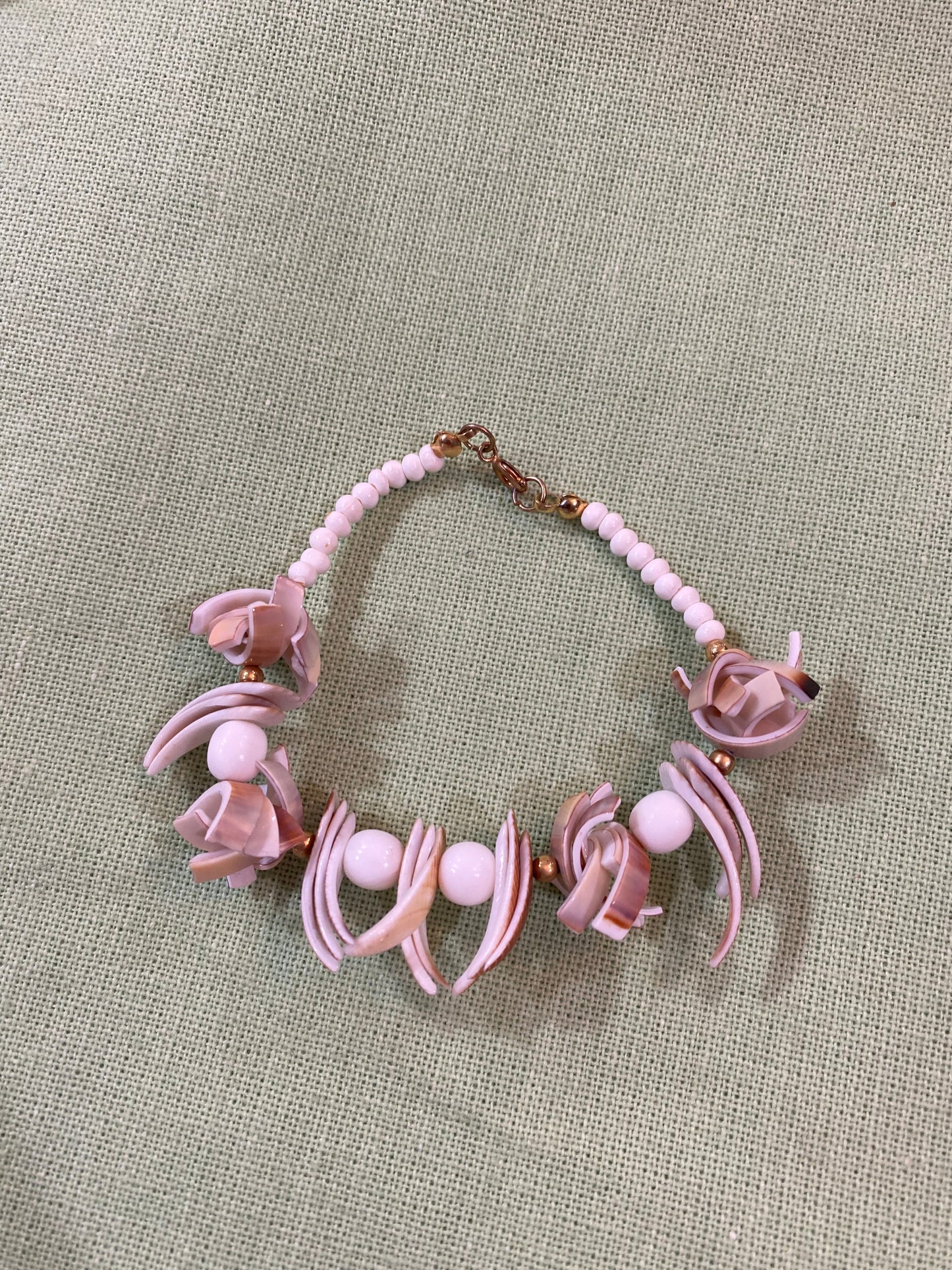 Vintage Pink Carved Shell Bracelet - Handmade Coastal Jewelry