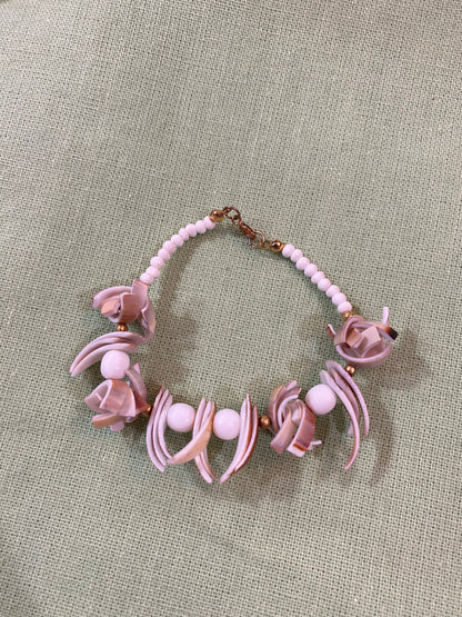 Vintage Pink Carved Shell Bracelet - Handmade Coastal Jewelry