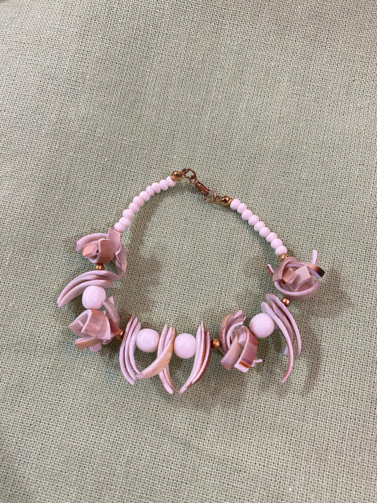 Vintage Pink Carved Shell Bracelet - Handmade Coastal Jewelry