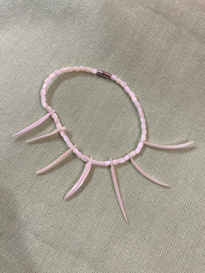 Vintage Light Pink Carved Shell Bracelet - Handmade Coastal Jewelry